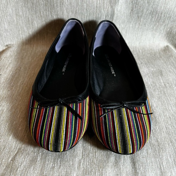 UNITED NUDE Sz 38 Multi Coloured Striped Funky Heel Slip On Ballet Flats Shoes - Picture 2 of 12